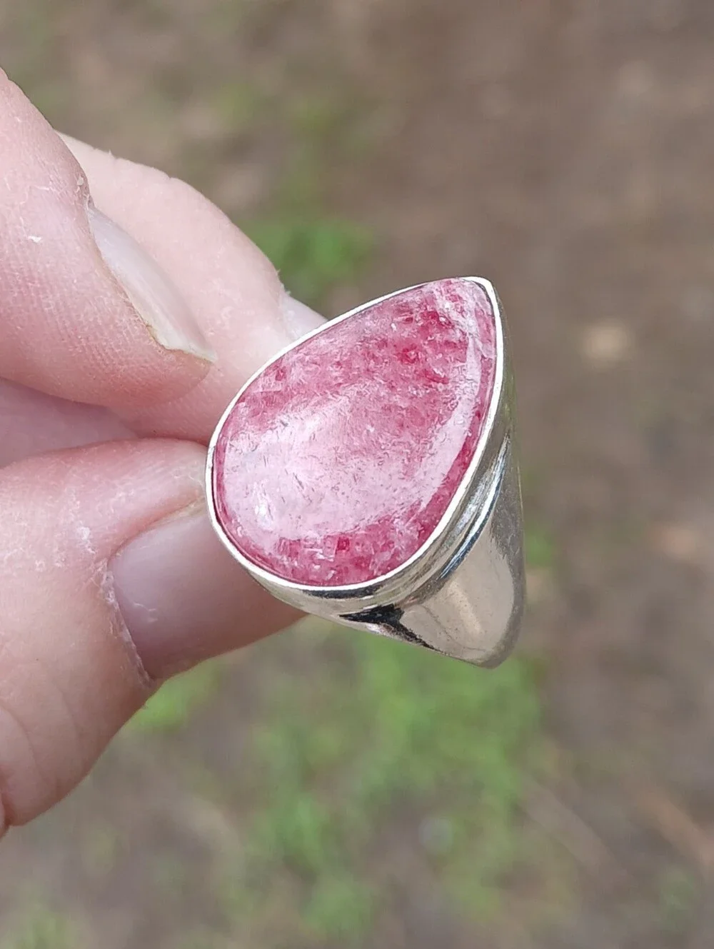 New Men's Rhodonite 925 Silver Ring.